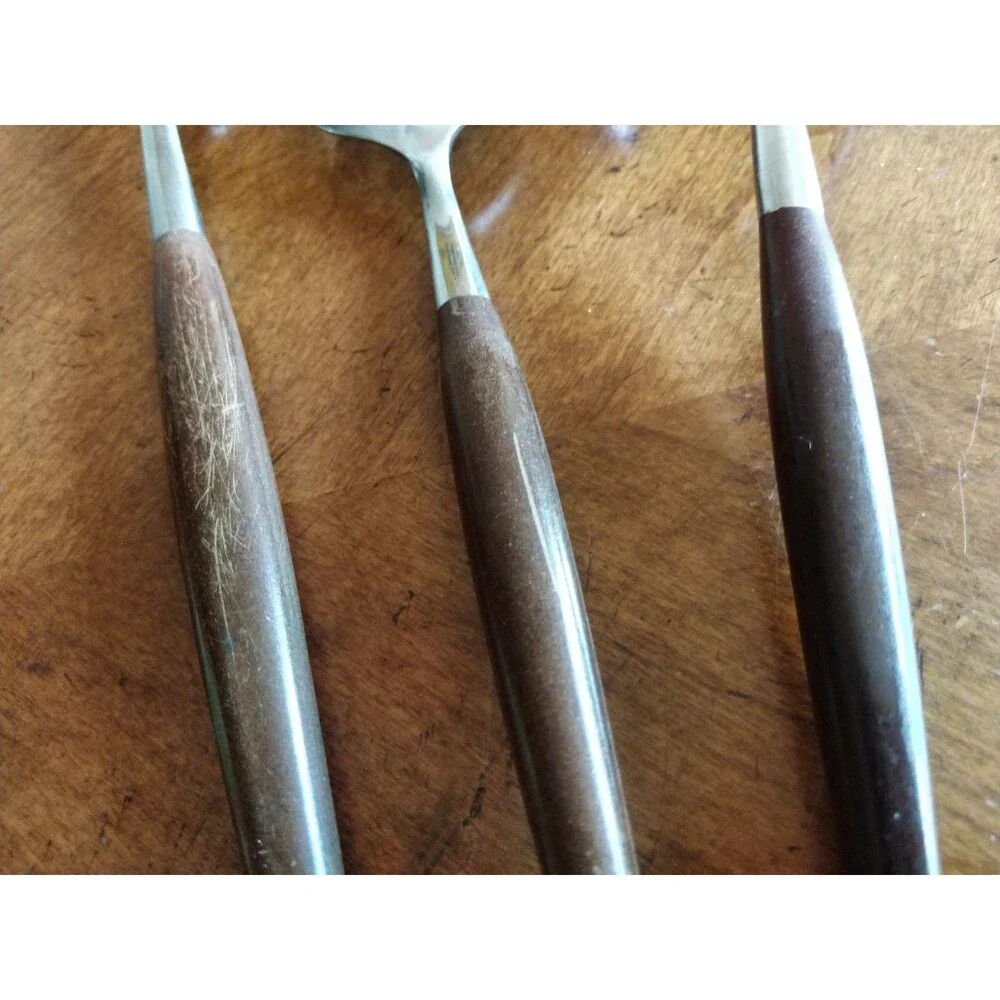 American Tempo MCM Flatware Stainless Spoon Ladle Japan Faux Wood Handle Serving
